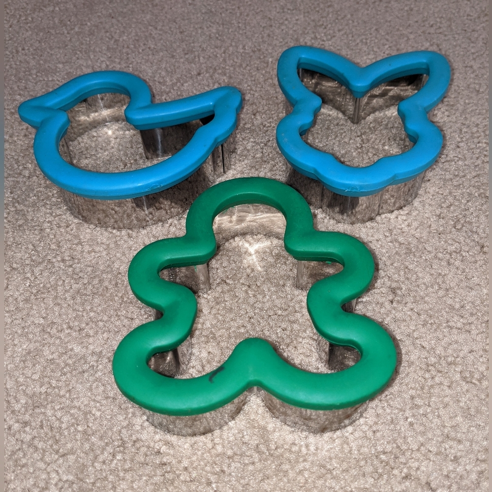 Set of 3 Holiday themed Cookie Cutters - Duck, Bunny, Gingerbread Man Sz 4”-5”